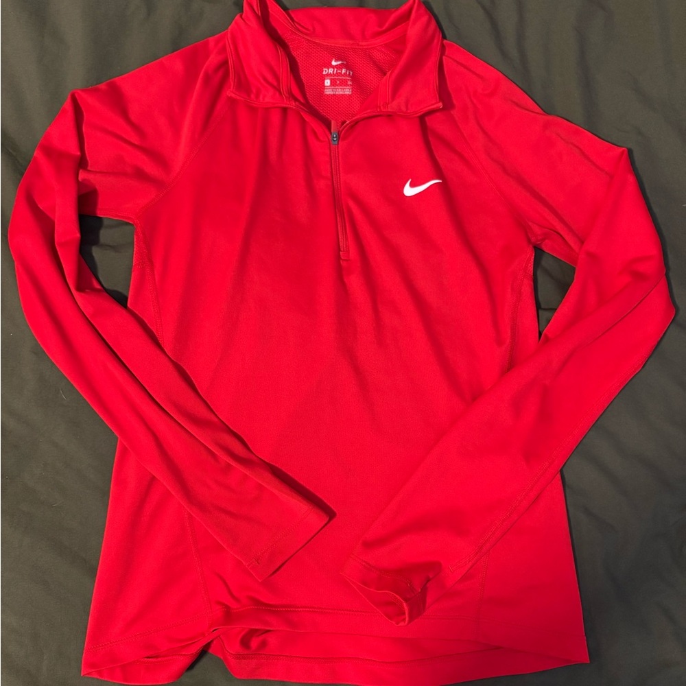 Nike Women's Bright Red Long Sleeve Tee 3/4 zipper running